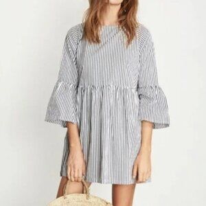 Faithfull The Brand Phoebe striped mini dress blue gray white cotton lantern 4